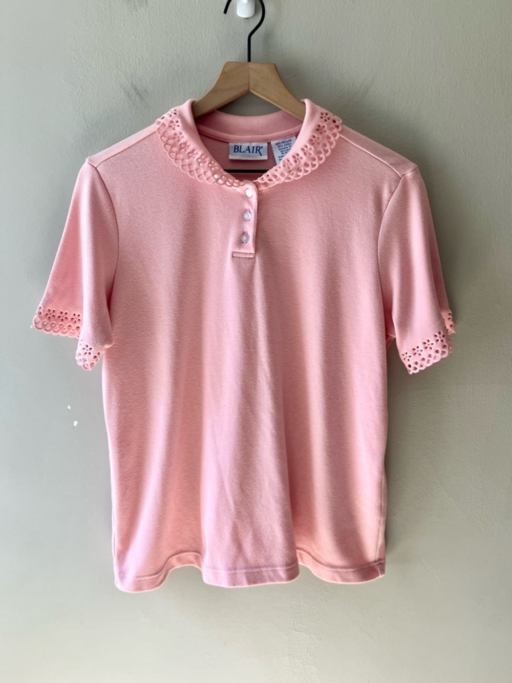 BLAIR Cut Out Scalloped Lace Short Sleeve Polo